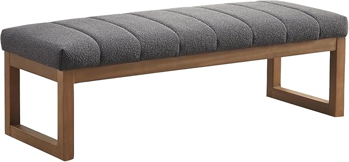 Zihanhome 52.7" Bedroom Bench for End of Bed, Modern Upholstered Teddy Fabric Entryway Bench & Dining Bench, Footrest Stool Bench with Solid Wood Frame for Bedroom, Living Room (Grey)