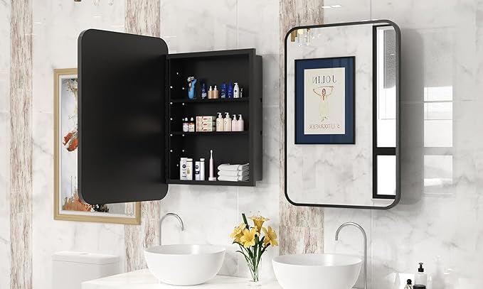 ACEMIRO 24x30 Inch Bathroom Medicine Cabinet with Mirror Black Metal Framed Farmhouse Recessed or Surface Wall Mounted Black Medicine Cabinets for Bathroom
