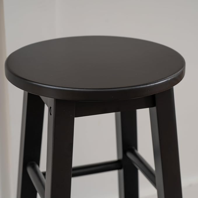 Linon Zeke Black Solid Wood Backless Round Counter Stool with 24 Inch Seat Height