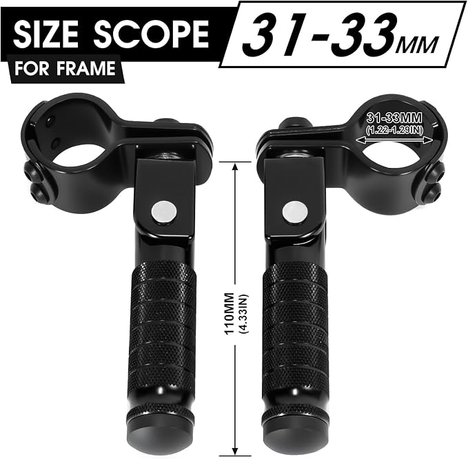 90 Degree Foldable Footpegs M8 Motorcycle Foot Pegs CNC Anti-Skid Footrest Passenger Pedal for Motorbike Mini Bike Dirt Pit Bike (Black)