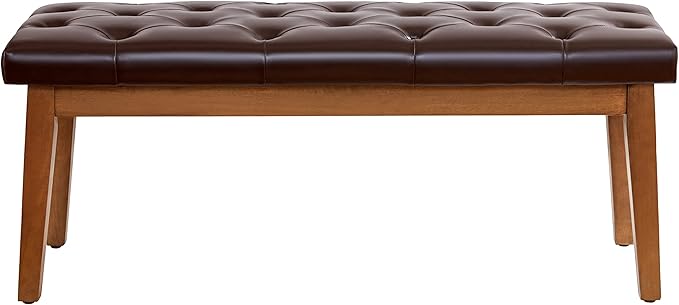 HUIMO Bedroom Bench End of Bed, Upholstered Dining Bench for Kitchen, Button-Tufted Entry Bench, PU Ottoman Bench for Living Room, Entryway (PU-Brown)