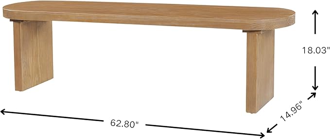 Merax 62.8" Solid Pine Dining Bench with Thick Block Legs – Rustic Modern Wood Seating for 3 Adults, Heavy Duty 350lbs Capacity, Natural Finish for Farmhouse Dining Room & Kitchen