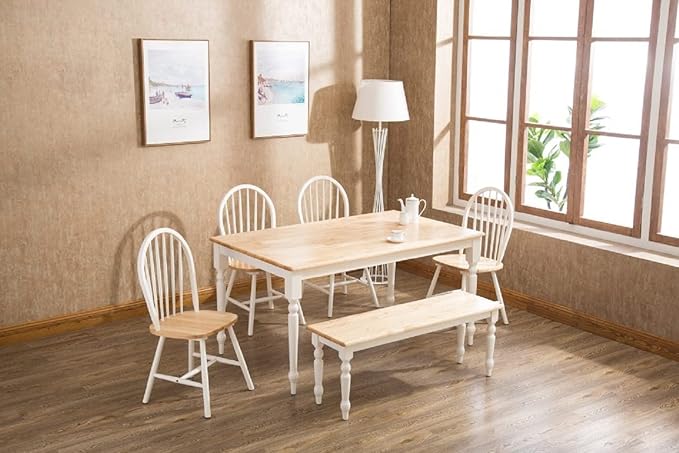 Boraam Windsor Farmhouse Backless Bench, Cream/Natural