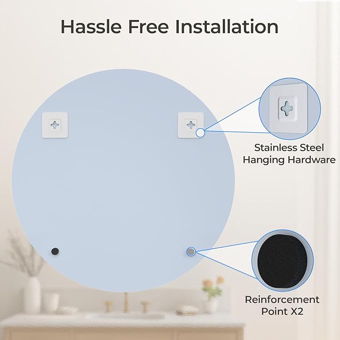 USHOWER 36" Round Frameless Wall Mirror with Beveled Edge - Circle Mirror for Bathroom & Vanity, Elegant & Simple Look