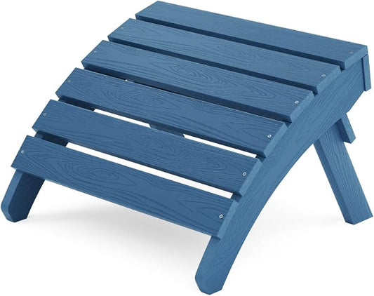MXIMU Folding Adirondack Ottoman Outdoor: HIPS Plastic Patio Footstool Easy Assembly - All Weather FootRest Foot Stool for Adirondack Chair Use in Garden Lawn Backyard Pool (Navy)