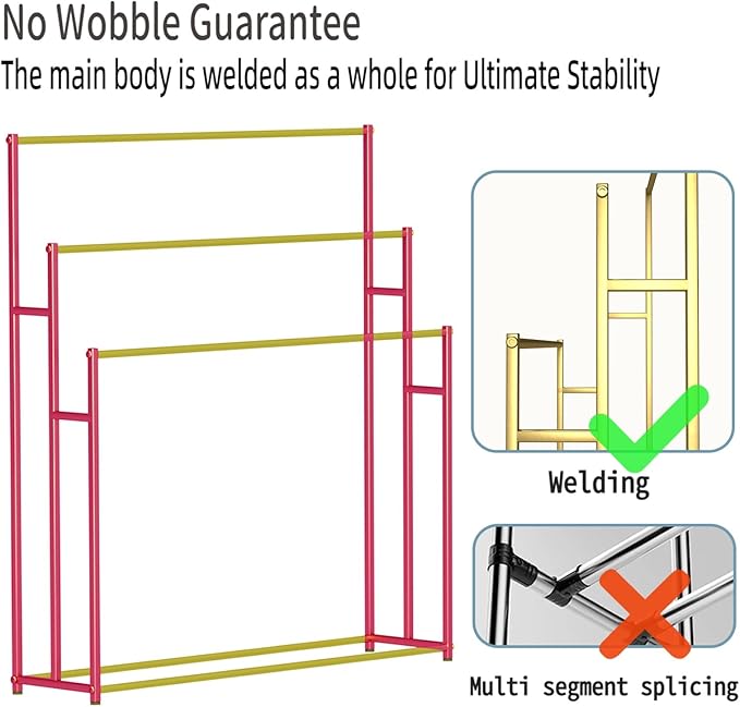 3 Tier Standing Towel Rack - Extra Wide Large Bathroom Towel Stand, Heavy-Duty Metal Towel Drying Rack for Poolside (Matte Gold, 37.4” Wide)