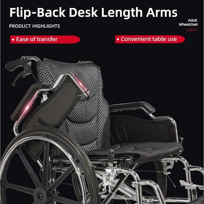 Lightweight Foldable Manual Wheelchair for Adults with 18" Seat & 300 lbs Capacity - Front/Rear Locking Brakes, 24" Quick-Release PU Wheels, Removable Footrest (Silver)