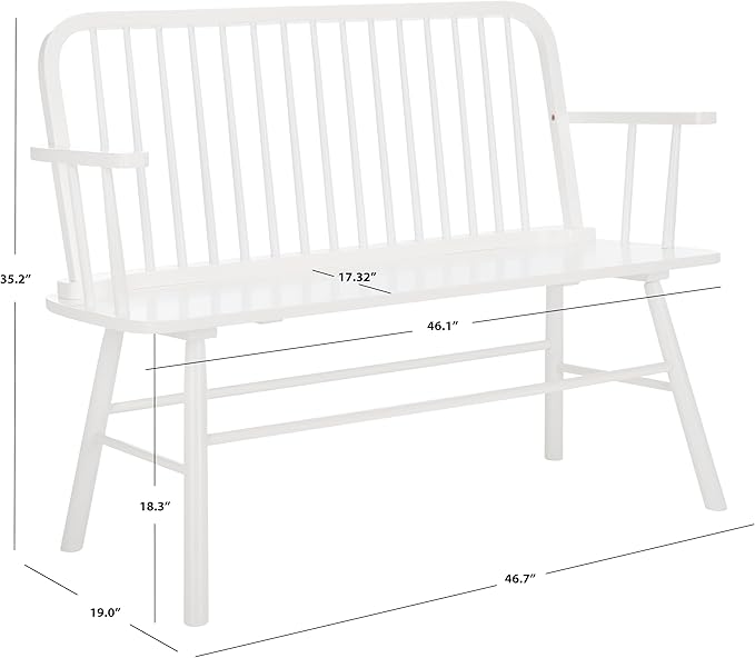 SAFAVIEH Home Collection – Lucilia Spindle Bench, White Solid Wood Entryway or Dining Bench, Windsor Style Seating (BCH8501B)