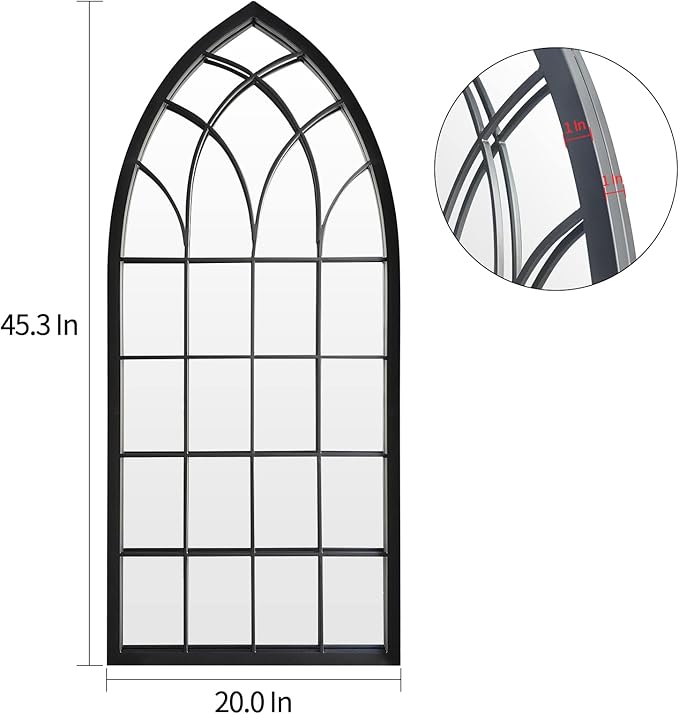 WAMIRRO Farmhouse Window Mirror,Arched Black Mantel Mirror,Cathedral Wall Mirrors with Window Pane for Entryway/Fireplace/Living Room/Hallway 20"X46"