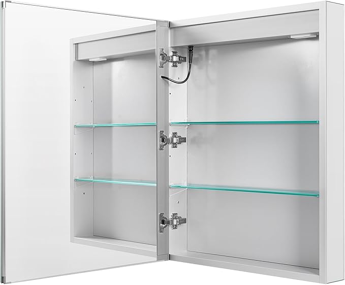 VEVOR Lighted Medicine Cabinet with Mirror, 24 x 30 in Recessed or Wall Mount, 3 Color Dimmable LED Bathroom Medicine Cabinet with HD Mirror, Clock, Adjustable Shelve Storage, Memory Defog Function