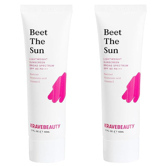 KraveBeauty Beet The Sun Lightweight Sunscreen SPF 40 PA+++, 2 Pack, Broad Spectrum Facial Sunscreen with Beet Root Extract & Hyaluronic Acid, Daily SPF Lotion for Face, Fragrance Free, 2 x 50 mL