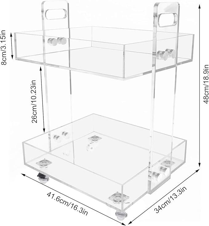 2-Tier Acrylic Cart Clear Acrylic Rolling Nightstand on Wheels Modern Side/End for Bedroom Bedside for Home Small Spaces Dining Room Tea Wine Holder Serving Cart Furniture
