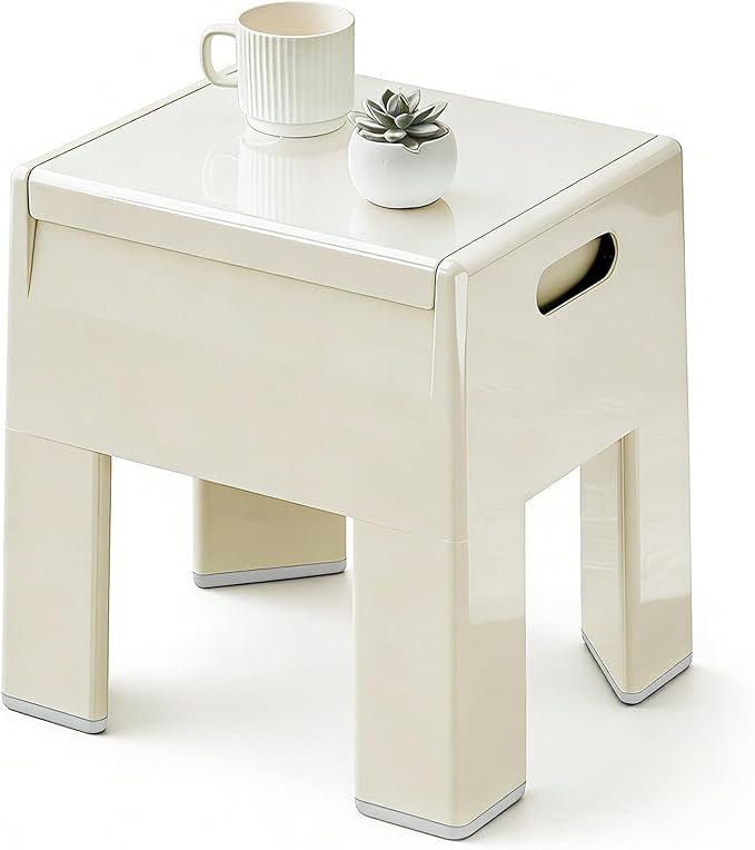 Nightstand Bedside Table with Storage Space, Multifunctional Colorful Plastic End Table Small Side Table for Bedroom, Dorm and Small Spaces, Easy Assembly(11.8" D x 15" W x 15.7" H, White)