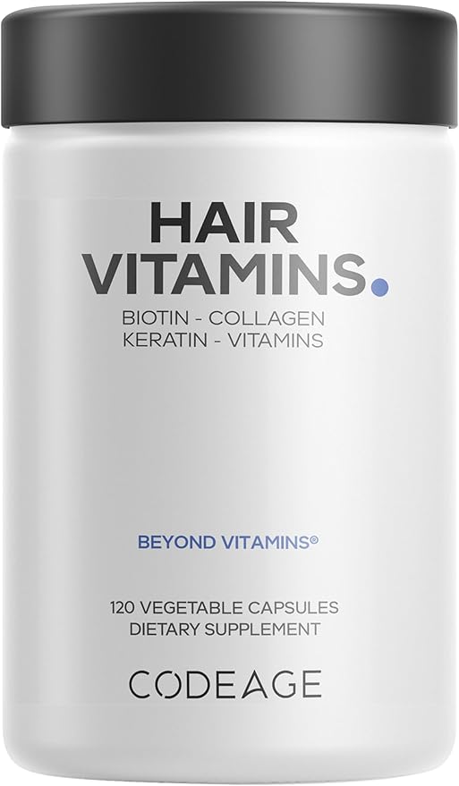 Codeage ヘアービタミン 10000mcg ビオチン、ケラチン、コラーゲン、ビタミンA、B12、C、D3、E、亜鉛、ターメリック、プロバイオティクス、酵素、イノシトール - ヘアケアサポート - 健康な髪のためのサプリメント - 120カプセル