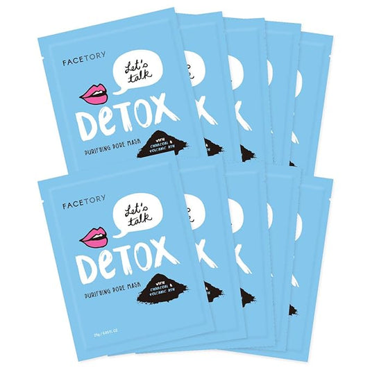 FACETORY Kビューティー フェイスマスク スキンケア - LET'S TALK DETOX ピュリファイング シートマスク 炭＆火山灰配合 | 毛穴引き締め チャコールフェイスマスク (10枚入り)