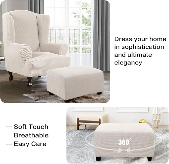 H.VERSAILTEX Ottoman and Sofa Seat Cushion Combined Cover Slipcover Rectangle Sofa Slipcover Fit Length 56'-75' Suitable for L Shaped Seat Cushion Cover or Chaise Part Cover Stretch Thick Soft - Ivory