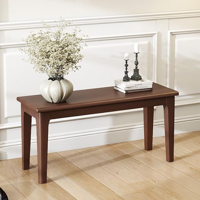 Dining Bench 39.4" Solid Oak Wooden Bed End＆Entryway Bench for Living Room Bedroom Kitchen(Brown)