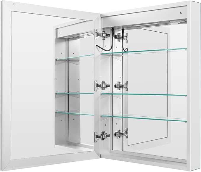 VEVOR Lighted Medicine Cabinet with Mirror, 24 x 32 in Recessed or Wall Mount, 3 Color Dimmable LED Bathroom Medicine Cabinet with Magnifying Mirror, Adjustable Shelve Storage, Memory Defog Function