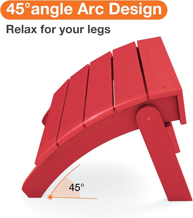 YEFU Adirondack Ottoman, Patio Foot Rest, Adirondack Foot Rest, Folding Adirondack Footstool, Weather Resistant for Adirondack Chair, Widely Used for Outdoor, Porch, Backyard, Garden, Fire Pits-Red
