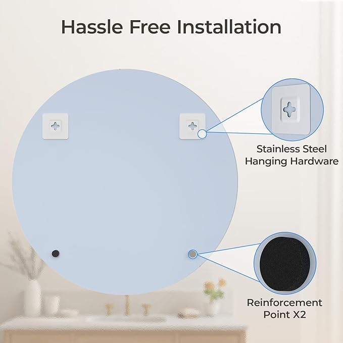 USHOWER Frameless Round Bathroom Mirror 24", Circle Vanity Mirror for Wall Decor, with Beveled Edge, for Bathroom, Living Room, Entryway, Modern & Elegant Look