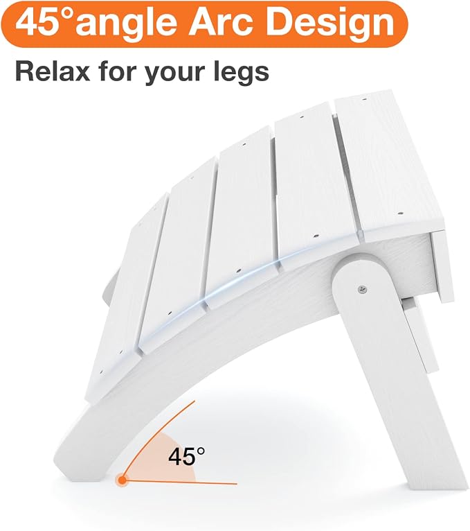 YEFU Adirondack Ottoman Set of 4, Adirondack Foot Rest, Patio Foot Rest, Folding Adirondack Footstool, Weather Resistant for Adirondack Chair, Widely Used for Outdoor, Porch, Backyard, Fire Pits-White