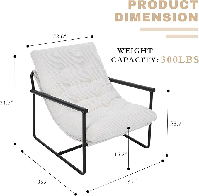 Modern Accent Chair Set of 2, Living Room Chair with Metal Frame,Upholstered Arm Chair with Soft Cushion for Bedroom Lounge Reading Room (Beige)