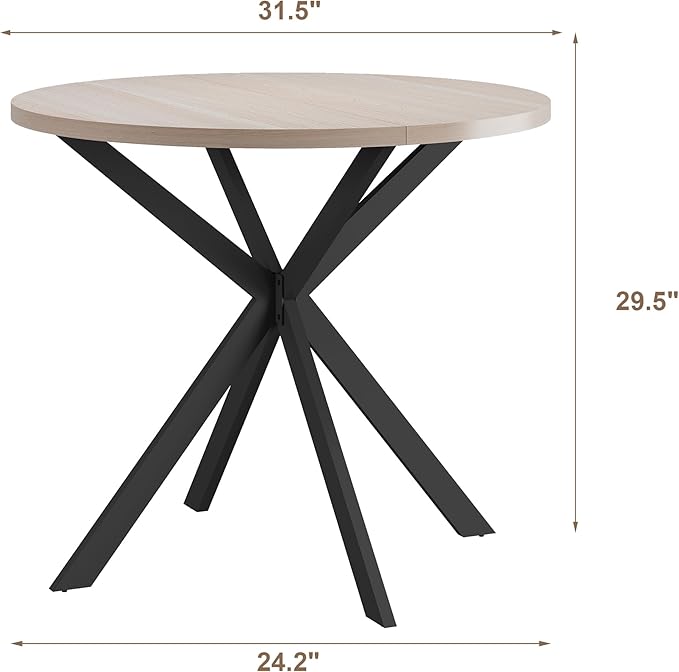 ChooChoo Round Dining Table for 2, Farmhouse Wood Kitchen Table, Circle Dinner Table for Kitchen & Dining Room, Small Space, 31.5In, Natural Oak