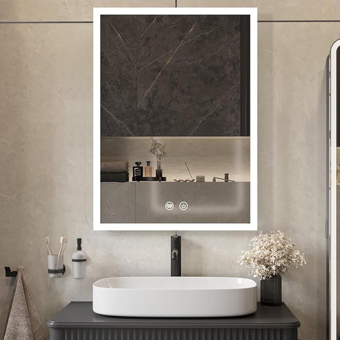 LED Medicine Cabinet with Light,16×24inch,Recess Mirror Cabinet for Bathroom,3 Color,Dimmable,Demister,Detachable Side Plate,Recess Mount or Surface Mount