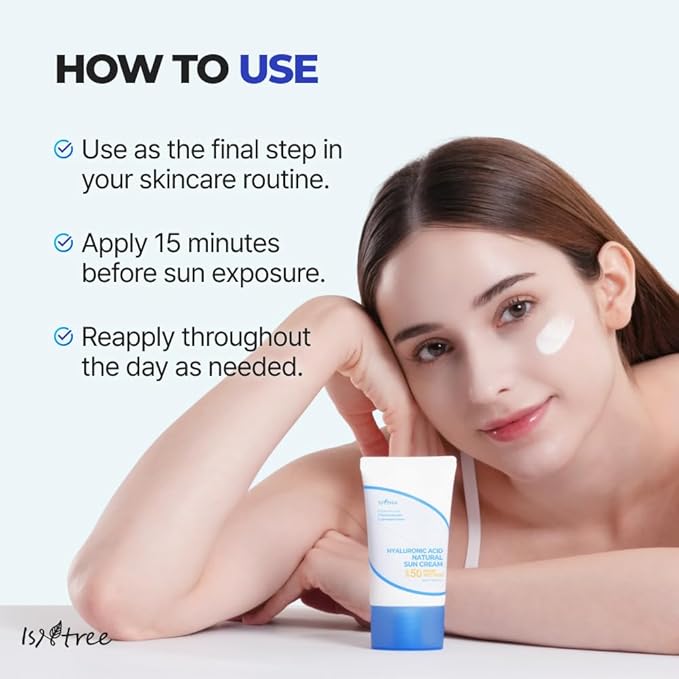 ISNTREE Hyaluronic Acid Natural Suncream SPF 50, Mineral Sunscreen, Gentle Tone-Up Effect, Hydrating Daily Sun Cream, Sensitive Skin Friendly, Korean Skincare, 50ml
