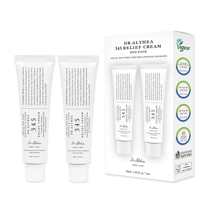 Dr.Althea 345 Relief Cream | Moisturizer for Soothing Recovery and Blemish Care with PDRN & Niacinamide | Korean Vegan Skin Care for All Skin Types, 1.69 Fl Oz (Ver.2 - Pack of 2)
