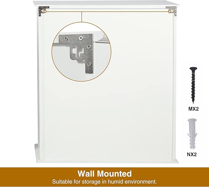 27.6in Length Bathroom Cabinet Wall Mounted,Over Toilet Storage Cabinet with 2 Doors and Adjustable Shelves,Wood Medicine Cabinet for Bathroom, White