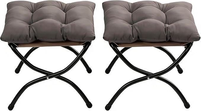 HollyHOME 15"(H) Folding Footrest Stool, Small Foldable Ottoman, Accent Padded Sofa Foot Stool for Chairs and Sofas, Portable Foot Rest Ottoman for Home, Living Room, Bedroom,Dorm,2-Pack,Dark Grey