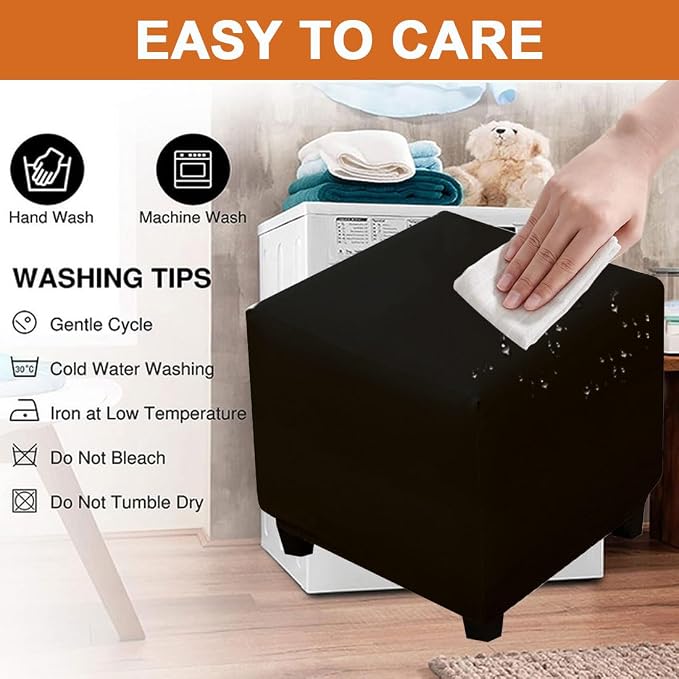 Waterproof Ottoman Cover Square Stretch PU Soft Folding Storage Ottoman Cover with Elastic Bottom Cube Footrest Foot Stool Slipcovers Machine Washable(Medium/Black)