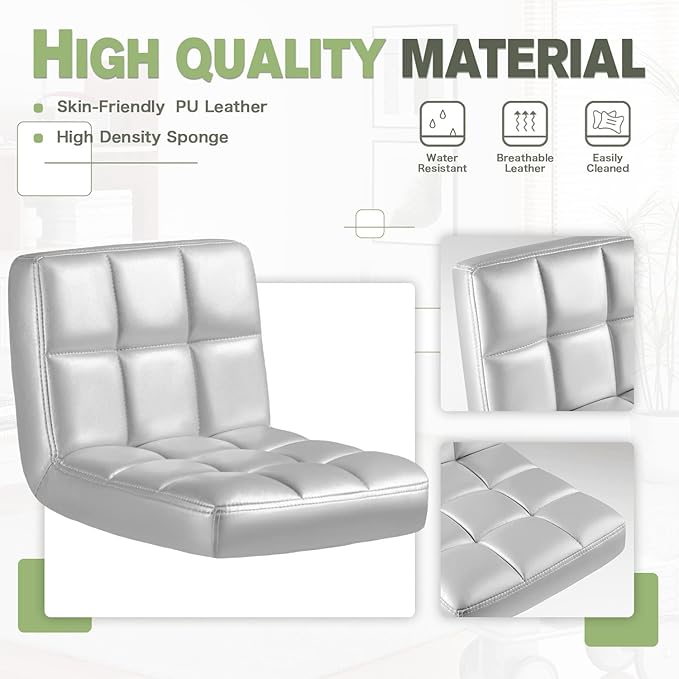 Furmax Bar Stools Modern Pu Leather Swivel Adjustable Hydraulic Bar Stool Square Counter Height Stool Set of 2 (Sliver)