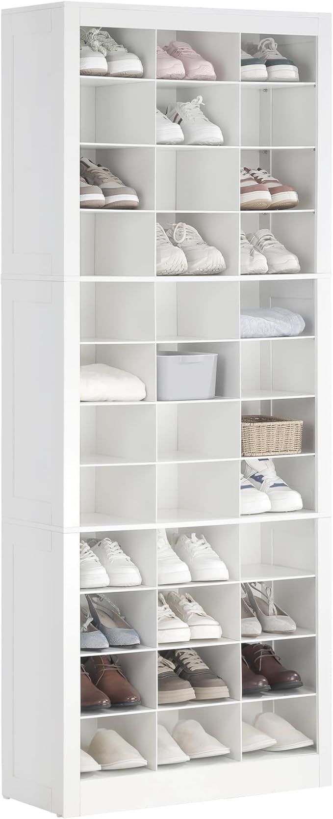 Hzuaneri Shoe Storage Cabinet, 36 Pairs Free Standing Closet Organizer, 9 inch Widened Cell Wood Shoe Organizer, 12 Tiers Vertical Space Saving Shoe Rack for Entryway, Cloakroom, White SR20703X