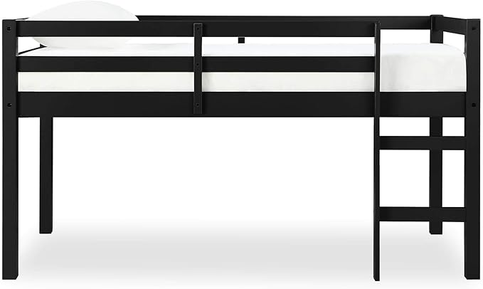 DHP Milton Twin Loft Bed with Safety Guard Rail, Black, Space Saving Junior Size, Pine Wood