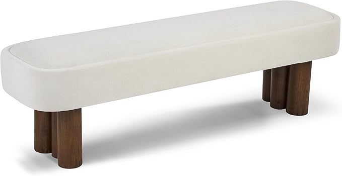 Merax 60.04'L Indoor Boucle Dining Bench with Walnut Color Legs, Upholstered Seating for Kitchen, Dining Room and Living Space,250lbs Capacity,Beige