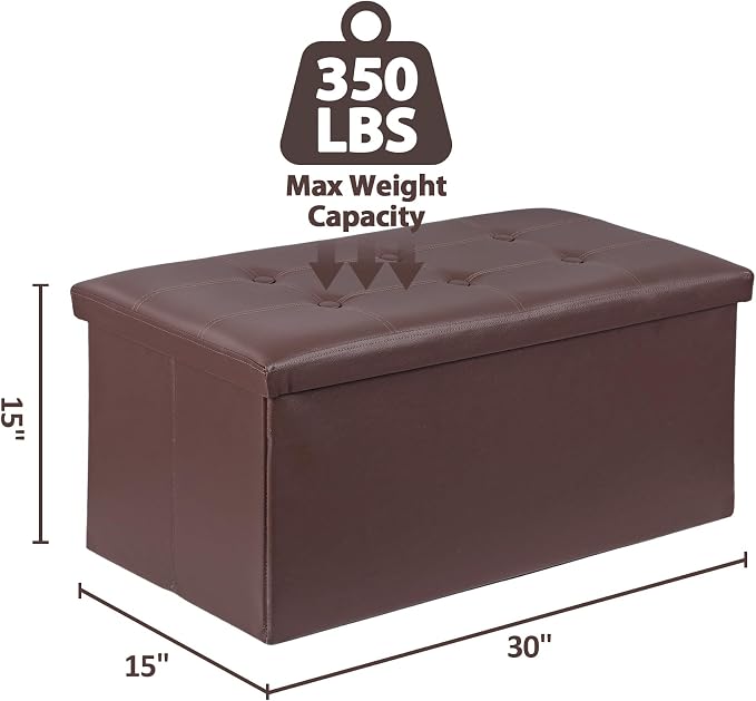 SUPER DEAL 30 inch Storage Ottoman, Faux Leather Folding Ottoman Bench, Padded Footrest, Entryway Seating Bench for Bedroom Living Room Entryway, Holds up to 660 lb, Brown