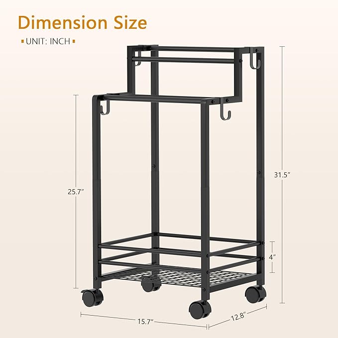 Gewudraw Free Standing Towel Rack, Pool Towel Rack, 4-Tier Blanket Stand with Shelf, Bathroom Towel Drying Rack with 4 Hooks, Rust-Resistant Drying Rack Indoor/Outdoor, Black