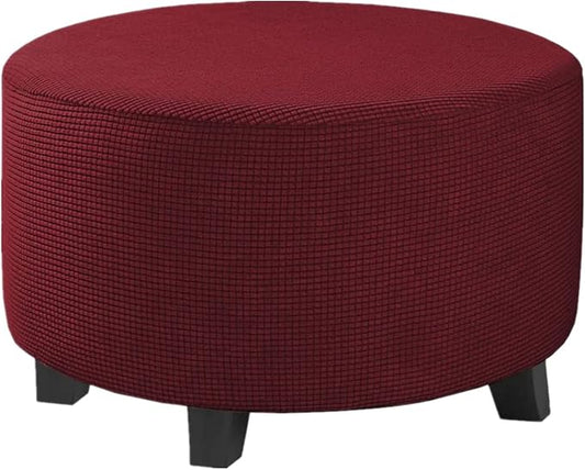 Stretch Ottoman Slipcover – Round Furniture Protector Fits 30"-41" Dia, for Footrests, Storage Ottomans & Folding Stools – Elastic Fabric Cover (Burgundy, X-Large)