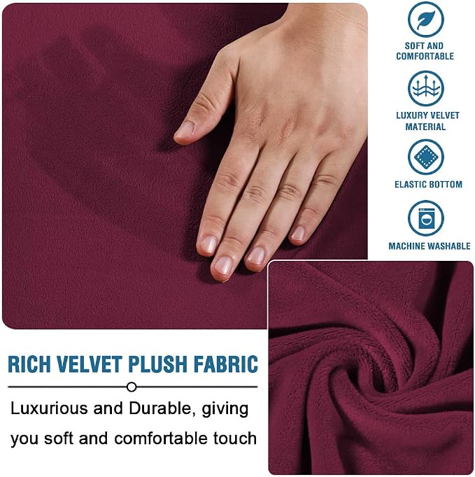H.VERSAILTEX Round Ottoman Slipcover Ottoman Covers Slipcover Footstool Protector Covers Storage Stool Ottoman Covers Stretch with Elastic Bottom, Feature Real Velvet Plush Fabric (Medium, Burgundy)