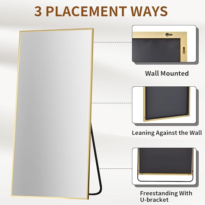 VooBang Large Full Length Mirror 78" x 35" - Shatterproof Huge Floor Full Body Mirror with Metal Frame, Freestanding, Wall Mounted, or Wall Leaning for Bedroom, Living Room, Dressing Room, Gold