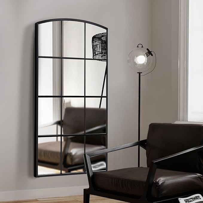 WAMIRRO Tall Window Pane Mirror,Farmhouse Arched Wall Mirror,Full-Length Mirrors for Fireplace/Entryway/Hallway/Living Room24 X48