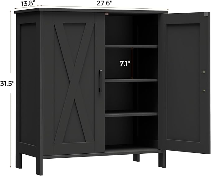 Homleke Farmhouse Shoe Cabinet with 2 Barn Doors & Wood Legs, 5-Tier Shoe Storage Cabinet with 3 Adjustable Shelves, Tall Shoe Rack Organizer for Closet, Shoe Organizer for Entryway, Hallway, Black
