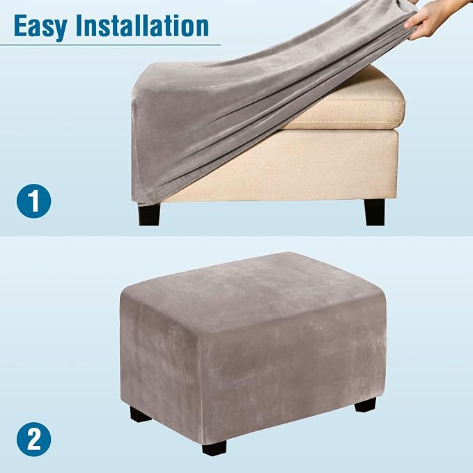 H.VERSAILTEX Real Velvet Plush 1 Piece Form Fit Stretch Rectangle Folding Storage Covers Ottoman Slipcovers Removable Footstool Protect Footrest Covers Elastic Bottom, Machine Washable(Large, Taupe)