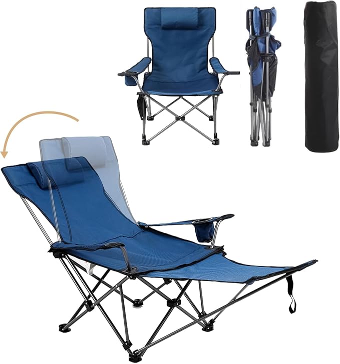 Camping Chairs Zero Gravity Recliner Chair with 4-in-1 Adjustable - Portable Folding Recliner with Cup Holder & Side Pocket, Detachable Footrest for Patio, Beach, Lawn, No Assembly - Blue