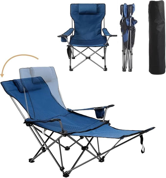 Camping Chairs Zero Gravity Recliner Chair with 4-in-1 Adjustable - Portable Folding Recliner with Cup Holder & Side Pocket, Detachable Footrest for Patio, Beach, Lawn, No Assembly - Blue