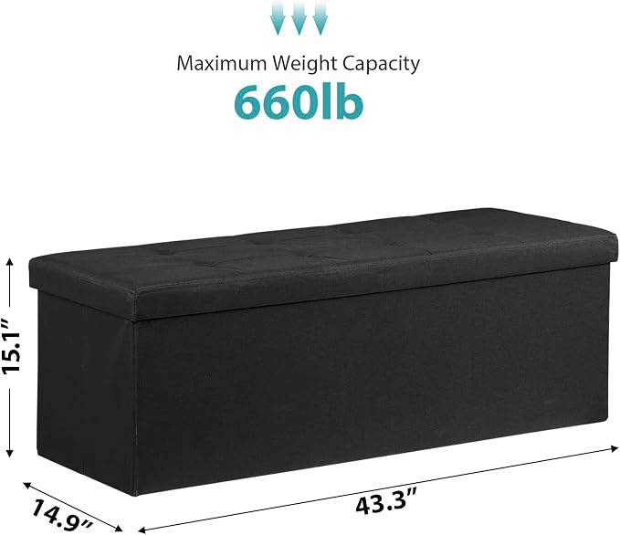 ZENY 43.3 Inches Folding Storage Ottoman Bench with Hidden Storage, Foot Rest Stool, Chest for Living Room, Bedroom (Black)