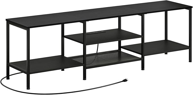 HOOBRO TV Stand with Power Outlets to 75 Inches, TV Console Table with Open Storage Shelves Cabinet, Industrial Media Entertainment Center for Living Room Bedroom, Black BB80DS01