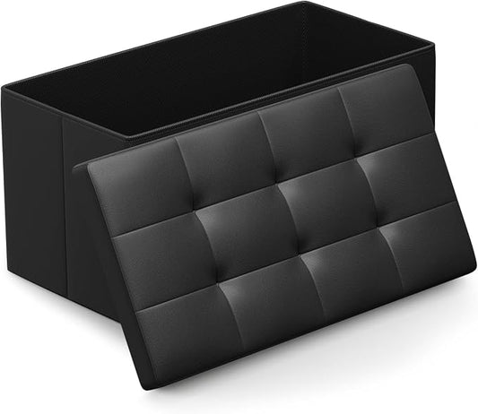 Athena Collection Leather Ottoman with Storage, 30 Inches Large Storage Ottoman Bench with 90L Storage, End of Bed Bench Foot Rest for Living Room, Bedroom, Entry, Black
